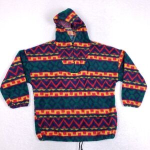 VTG Jeans Wear Aztec Fleece Hoodie Medium Geometric Tribal Pullover Jacket‎ 90s